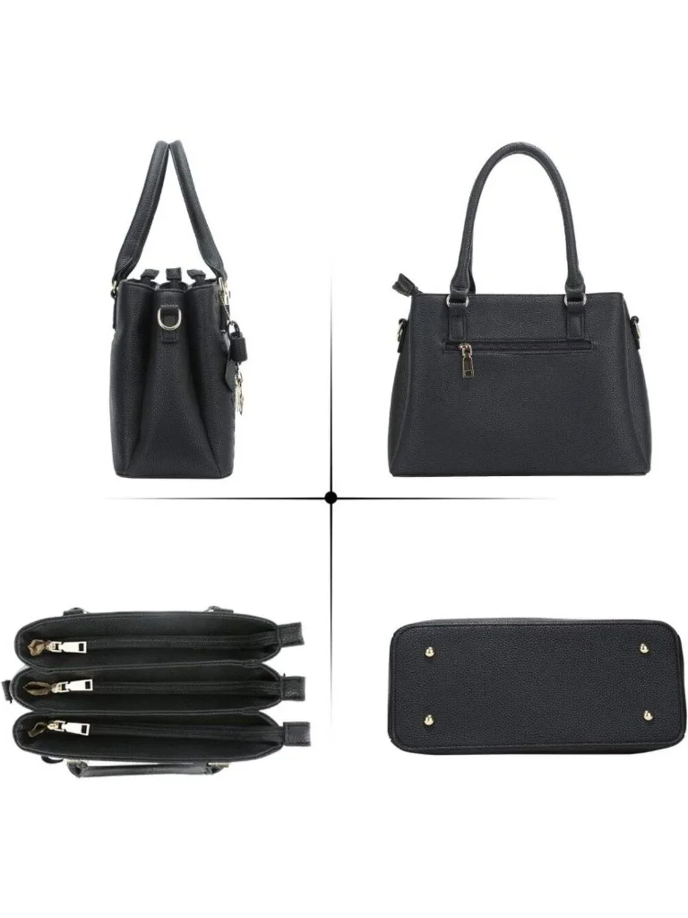 Stylish PU Leather Satchel Bag with Removable Strap, 3 Zippered Compartments